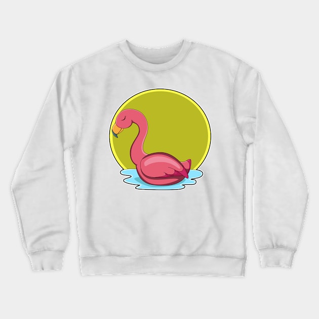 Flamingo in Water with Sun Crewneck Sweatshirt by Markus Schnabel